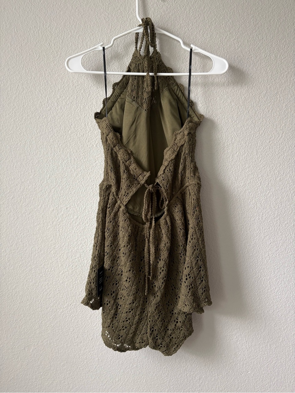 Lulu's Olive Green Crochet Halter Romper - Picture 4 of 5